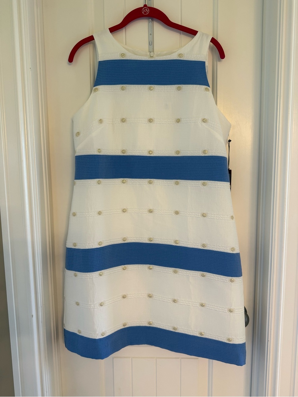 Vince Camuto White and Blue Striped Shift Dress